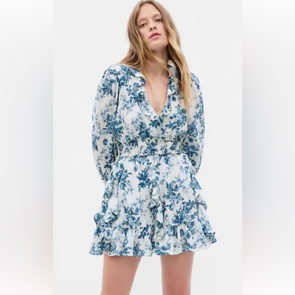 Gap x LoveShackFancy Blue Floral Mini Dress Women’s size Medium NWT